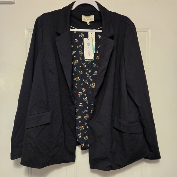 Skies Are Blue Jackets & Blazers - Skies Are Blue Stitch Fix Women's Floral Lined Navy Blue Blazer Size 1X NWT